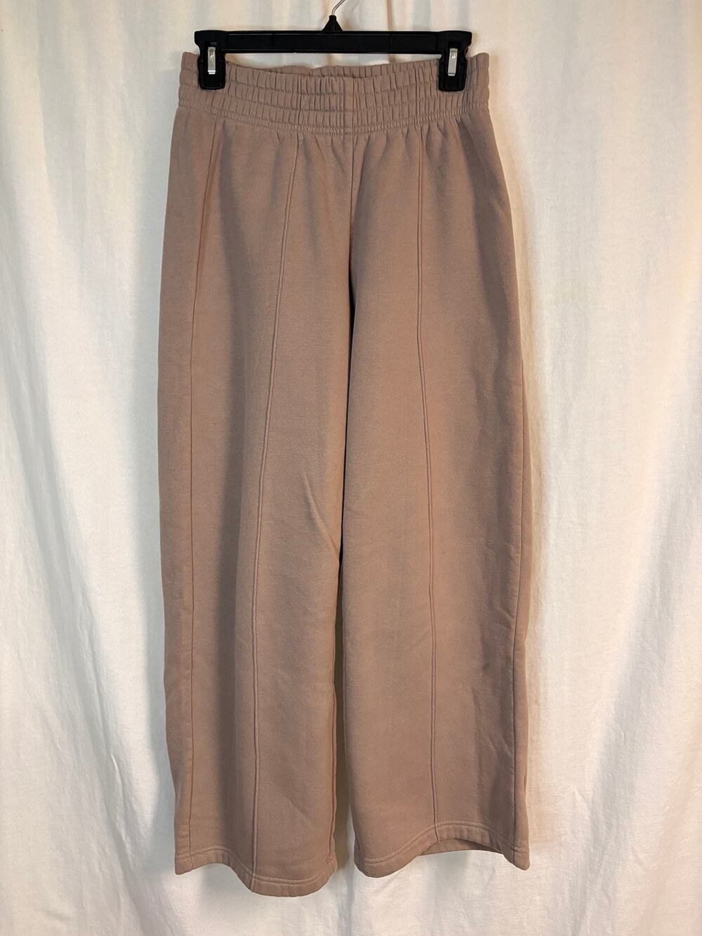Women’s Small Taupe Wide Leg Sweatpants Pintuck High Rise Pull On
